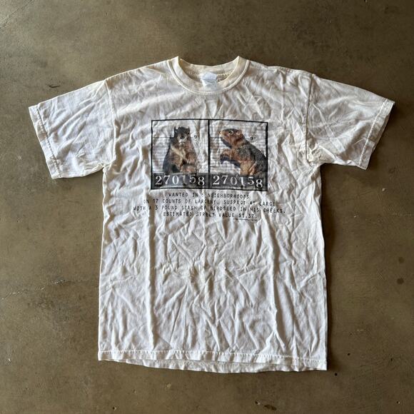 VINTAGE 90S SQUIRREL MUGSHOT HUMOR T-SHIRT JOKE ANIMALS GRAPHIC MENS MEDIUM - Picture 2 of 6